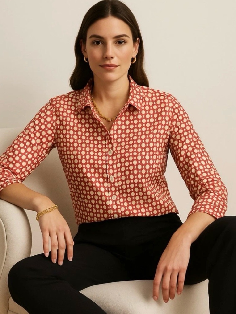 J. McLaughlin Catalina Cloth Button Down Shirt Size Medium Pink Geometric Print
